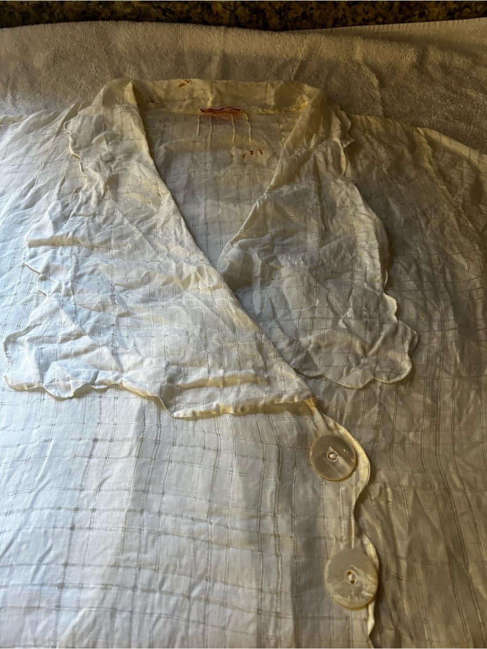 1930’s 1940’s Antique Cotton Lingerie Day Dress Sz M Cream MOP Buttons - Fair - Picture 5 of 12
